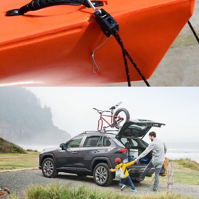 DIRBUY 2 pcs Kayak Rope Tie Downs, 3/8 inch Canoe Bow and Stern Tie Downs Straps, Heavy Duty Adjustable Rope Clip Tie Down - Image 2